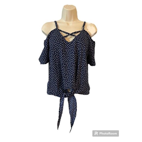 Women’s cold shoulder polkadot Tie Front blouse size ￼Small - Picture 1 of 6